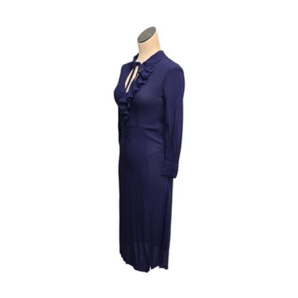 Ted Baker Dress Womens 0‎ Navy Blue Ruffle Front Long Sleeve Midi Keyhole Tie - Picture 7 of 9